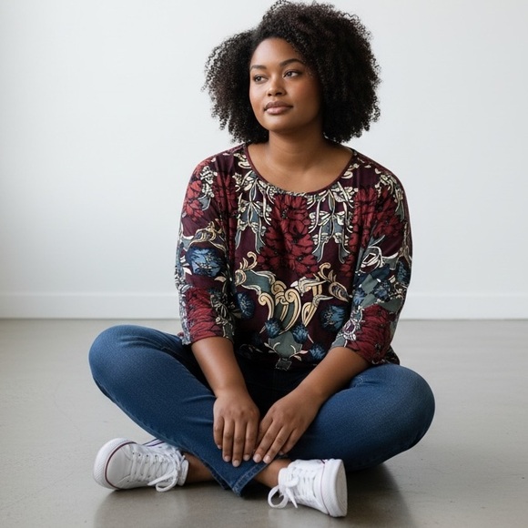 Lane Bryant Tunic Top Floral Studs Silk Fabric 16 - Picture 3 of 13